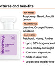 Corporate Lady perfume scent notes, top notes Raspberry, Neroli, Amalfi Lemon, heart notes Jasmine, Orange Flower, Gardenia, base notes Patchouli, Honey, Amber