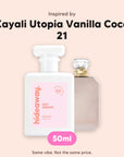hideaway. Day Dream perfume 50ml beside the Kayali Utopia Vanilla Coco 21 bottle it is inspired by, handmade on the Gold Coast