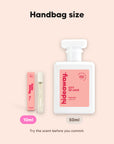 hideaway. City of Love perfume 10ml travel size beside the 50ml bottle, handbag size