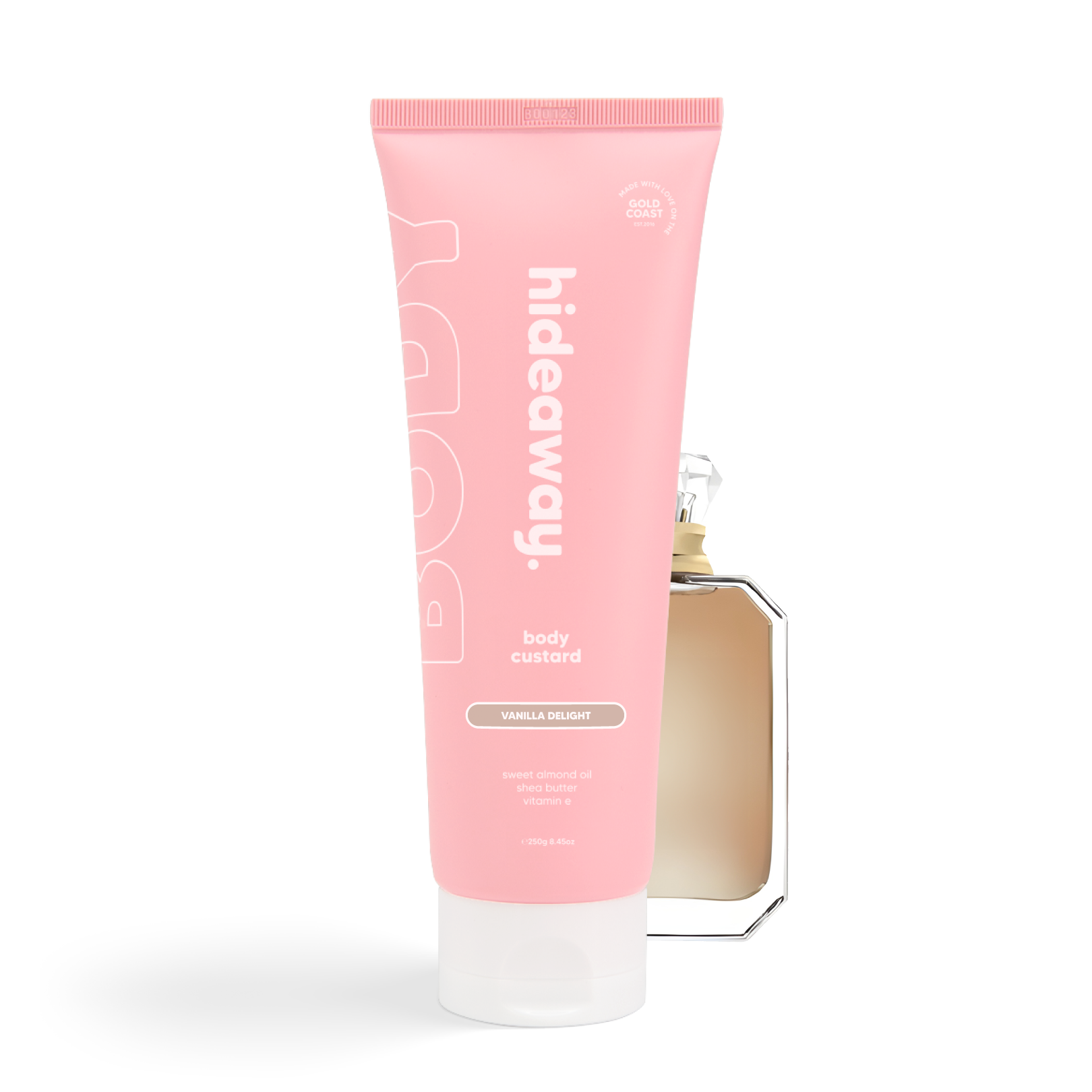 Pink tube of velvety body custard with a classic vanilla bean scent. Smooth, sweet, and moisturising.