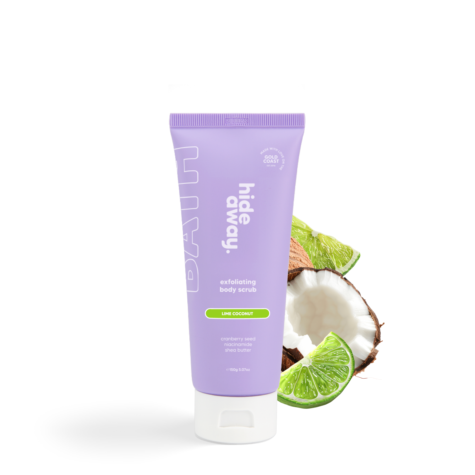 Fresh, zesty scrub with lime and coconut. Invigorates skin and leaves it silky-smooth.