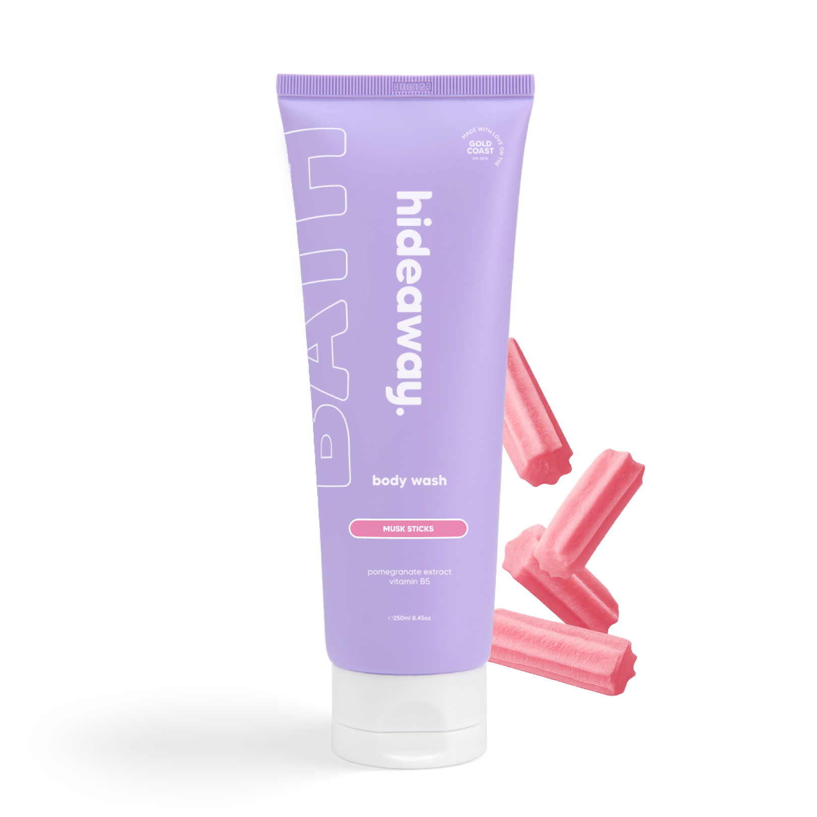 Fun body wash with a nostalgic musk stick candy scent. Foamy, soft, and sugary-sweet.