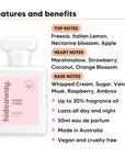 Sweet Thing perfume scent notes, top notes Freesia, Italian Lemon, Nectarine blossom, Apple, heart notes Marshmallow, Strawberry, Coconut, Orange Blossom, base notes Whipped Cream, Sugar, Vanilla, Musk, Raspberry, Ambrox