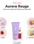 Notes inside Aurora Rouge body scrub: Jasmine, saffron, cedarwood, ambergris accord
