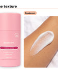 Deodorant texture swiped on an inner arm, beside Hideaway. Aurora Rouge deodorant