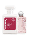 Hideaway. Delicate Rose perfume 50ml beside the Parfums de Marly Delina bottle it is inspired by