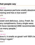 Three five star customer reviews of Hideaway. Main Squeeze perfume