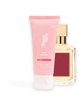 Hideaway. Aurora Rouge body custard mini beside the MFK Baccarat Rouge 540 bottle it is inspired by