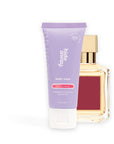 Hideaway. Aurora Rouge body wash mini beside the MFK Baccarat Rouge 540 bottle it is inspired by