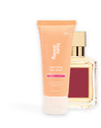 Hideaway. Aurora Rouge hair mask mini beside the MFK Baccarat Rouge 540 bottle it is inspired by