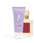Hideaway. Aurora Rouge shower mousse mini beside the MFK Baccarat Rouge 540 bottle it is inspired by