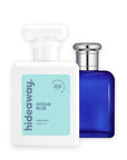 Hideaway. Ocean Blue perfume 50ml beside the Ralph Lauren Polo Blue bottle it is inspired by