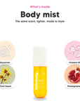 Pineapple Coconut body mist, key ingredients: glycerine, witch hazel, vitamin B5 and pomegranate