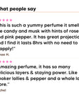 Two five star customer reviews of Hideaway. Pink Spice perfume
