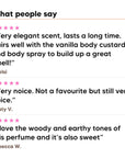 Three five star customer reviews of Hideaway. Sandalwood Grove perfume