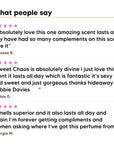 Three five star customer reviews of Hideaway. Sweet Chaos perfume