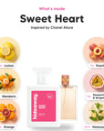 Notes inside Sweet Heart: Lemon, mandarin, orange, peach, passionfruit & bergamot, honeysuckle