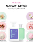 Notes inside Velvet Affair: Pistachio, hazelnut, sweet cream, jasmine, turkish delight, cotton candy