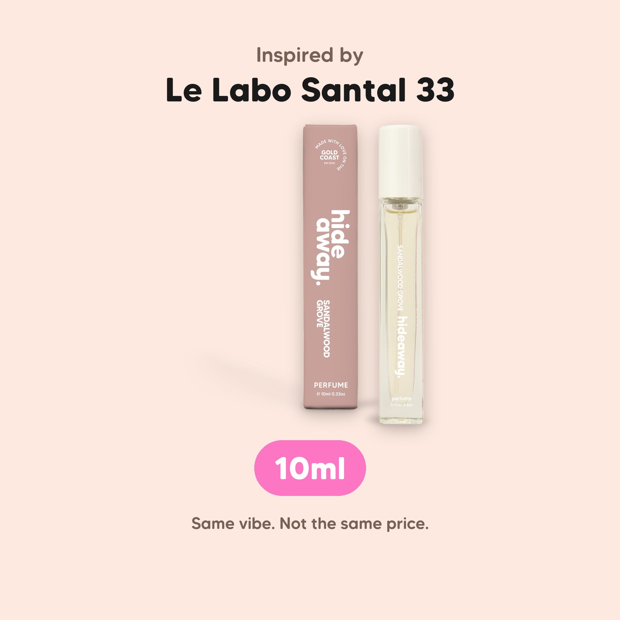 hideaway. Sandalwood Grove Perfume 10ml, inspired by Le Labo Santal 33, made in Australia
