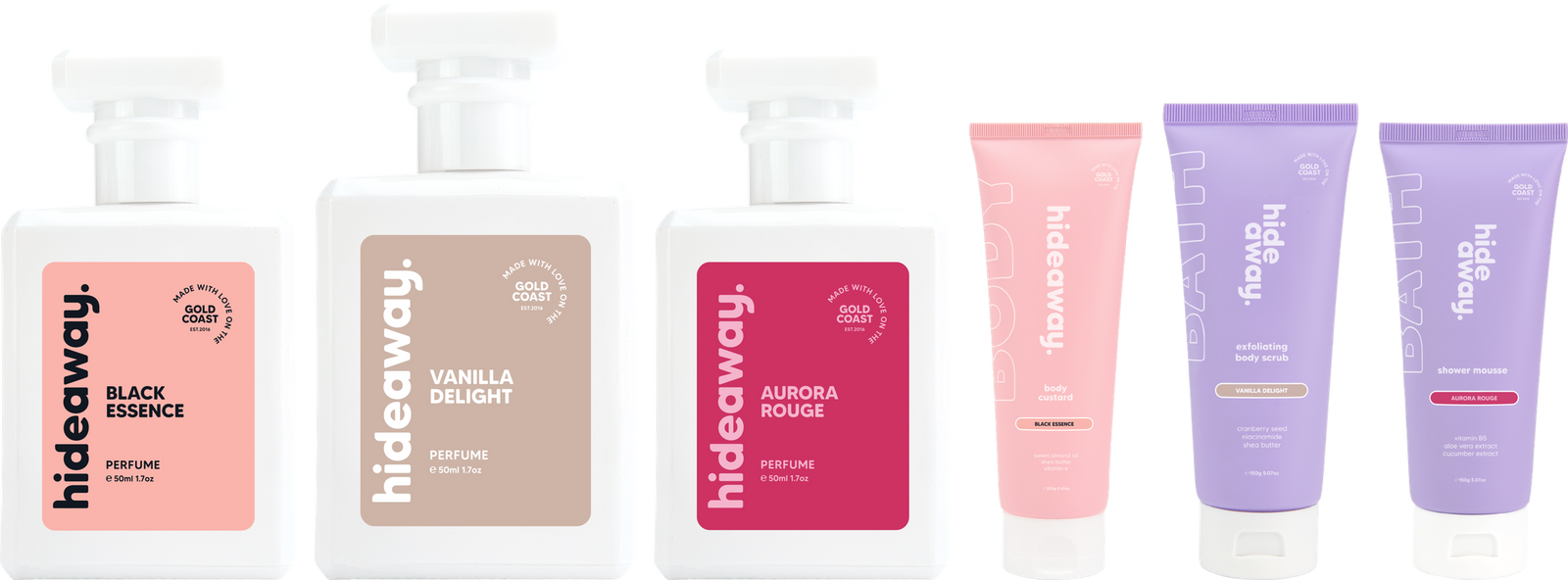 hideaway. perfume and body range