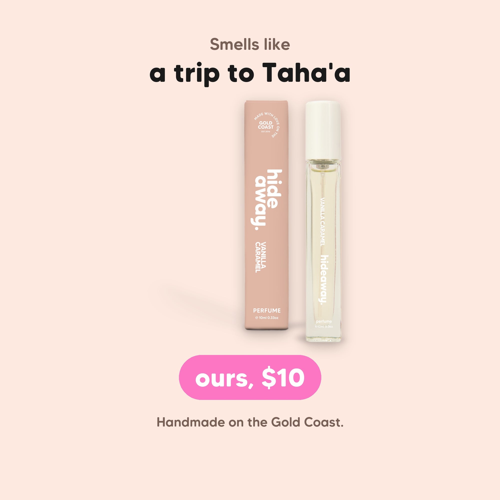 hideaway. Vanilla Caramel Perfume 10ml, $10, vegan and made in Australia