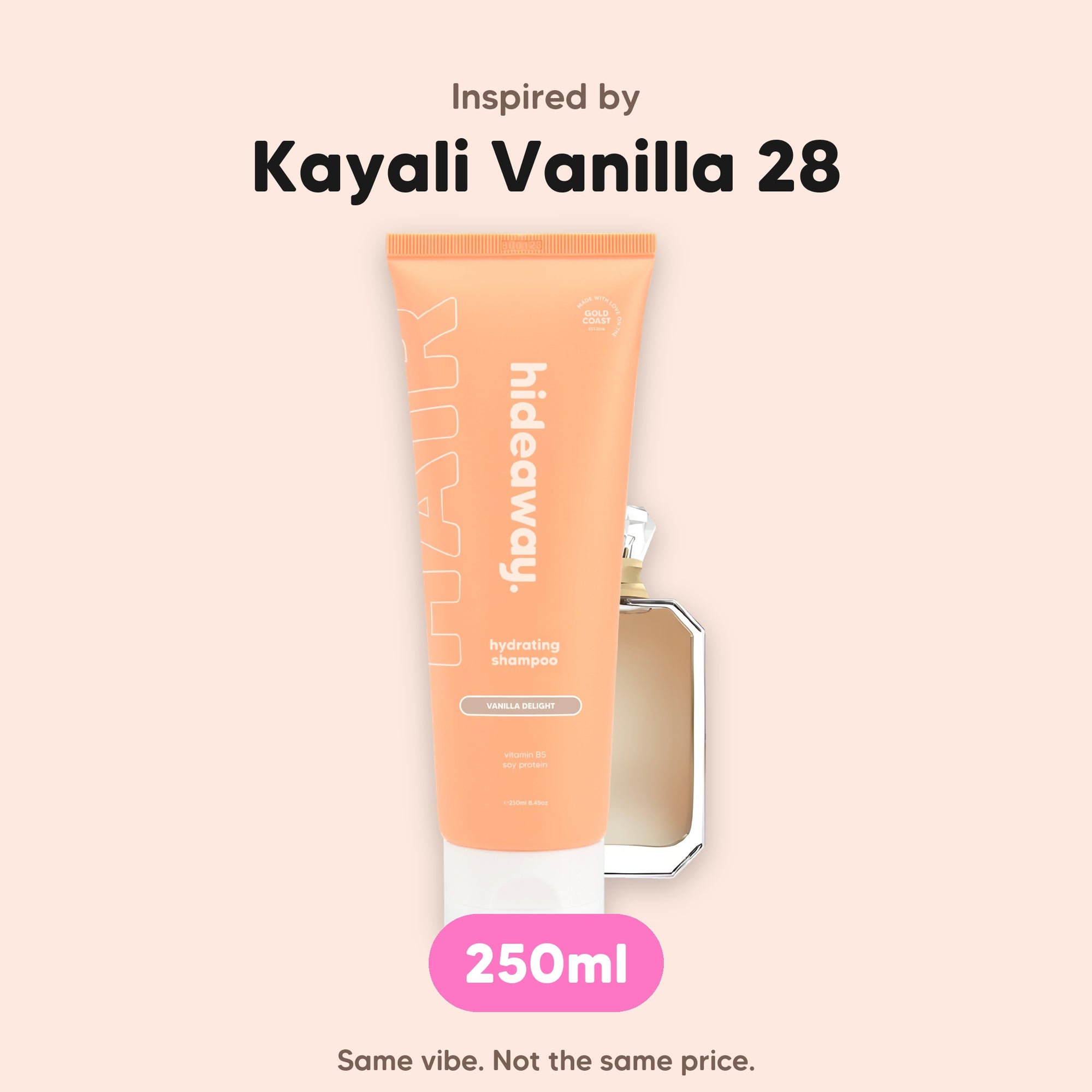 hideaway. Vanilla Delight Shampoo, inspired by Kayali Vanilla 28, 250ml, made in Australia