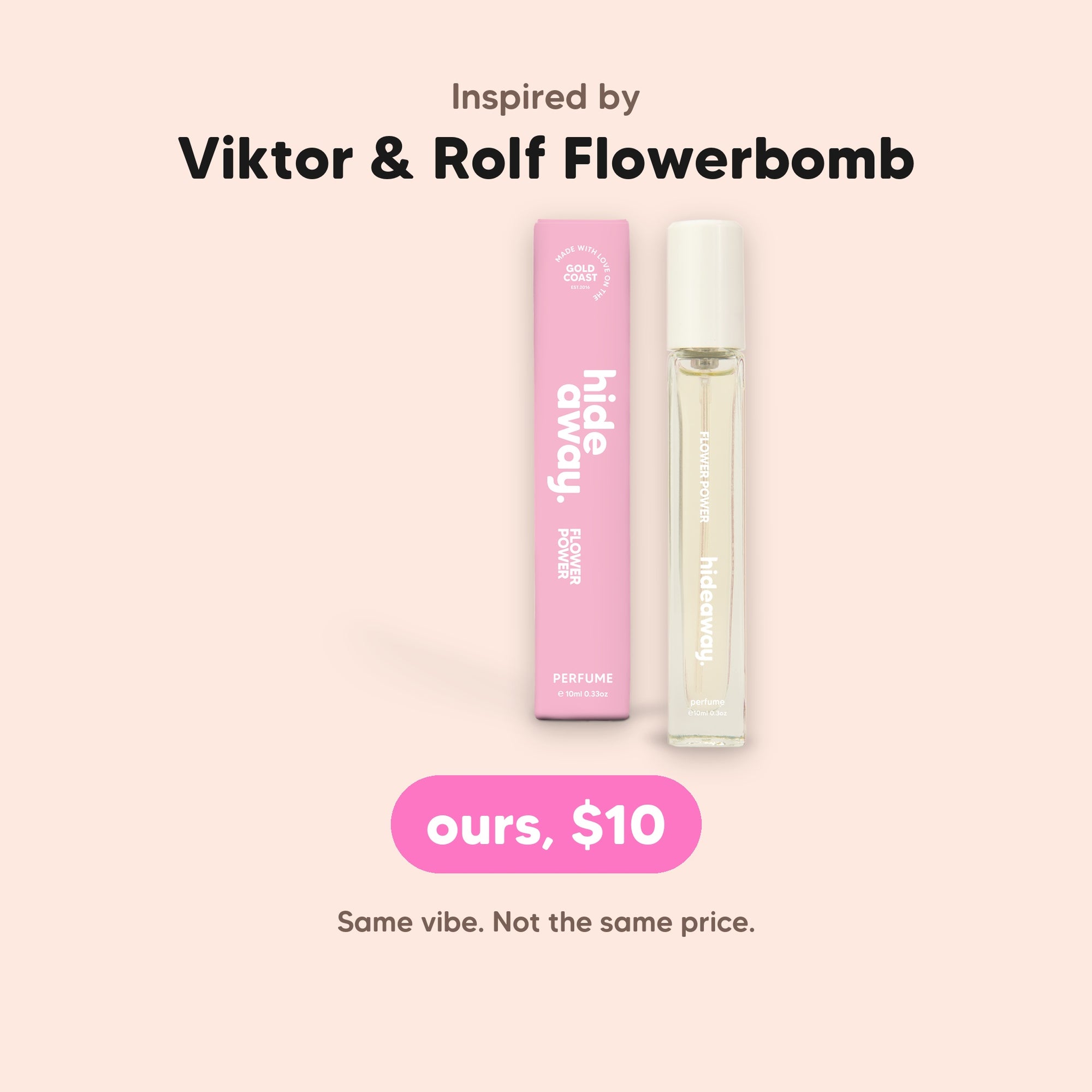 hideaway. Flower Power Perfume 10ml, inspired by Viktor & Rolf Flowerbomb, $10, made in Australia