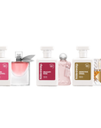 The three new hideaway. perfumes, each beside the designer bottle it is inspired by