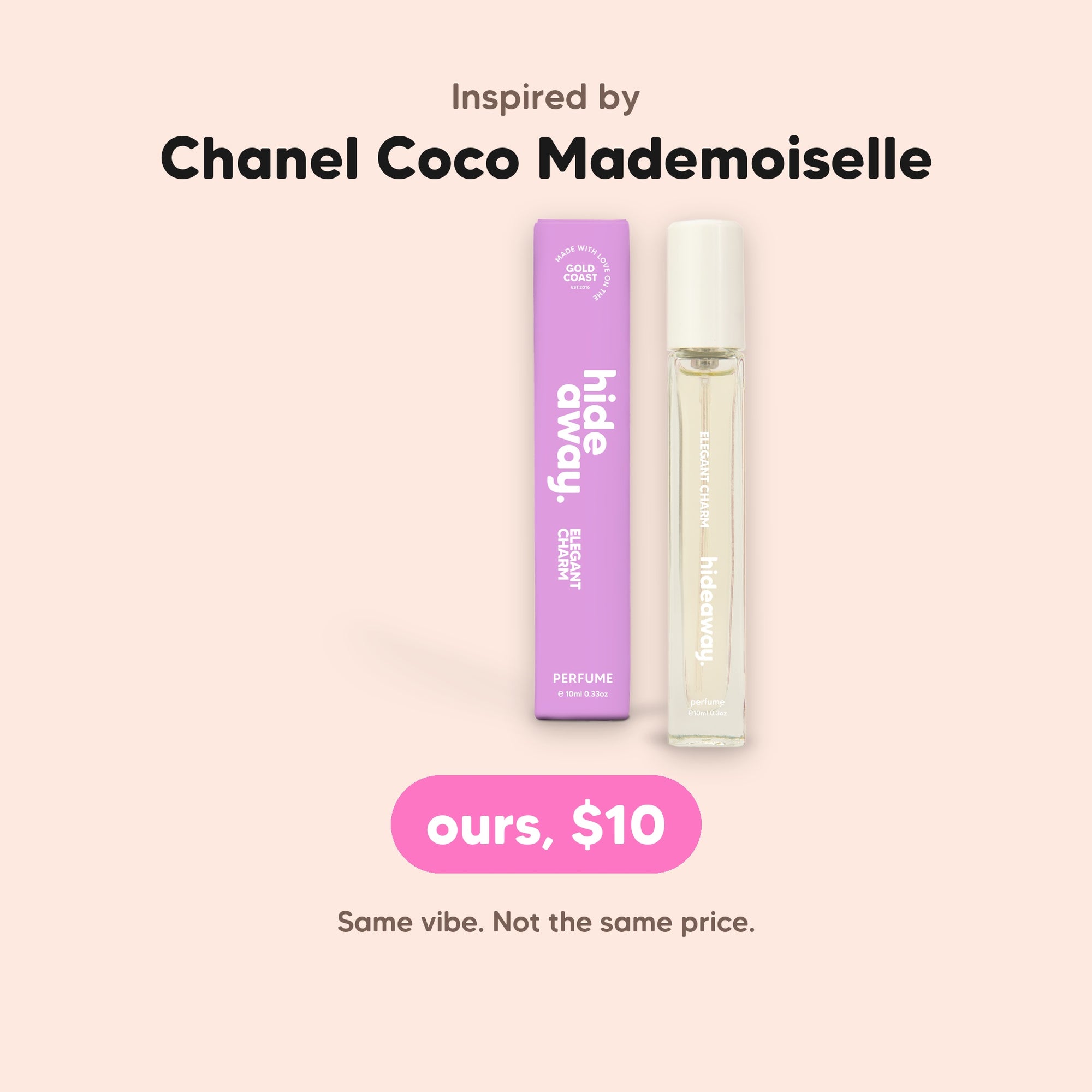 hideaway. Elegant Charm Perfume 10ml, inspired by Chanel Coco Mademoiselle, $10, made in Australia