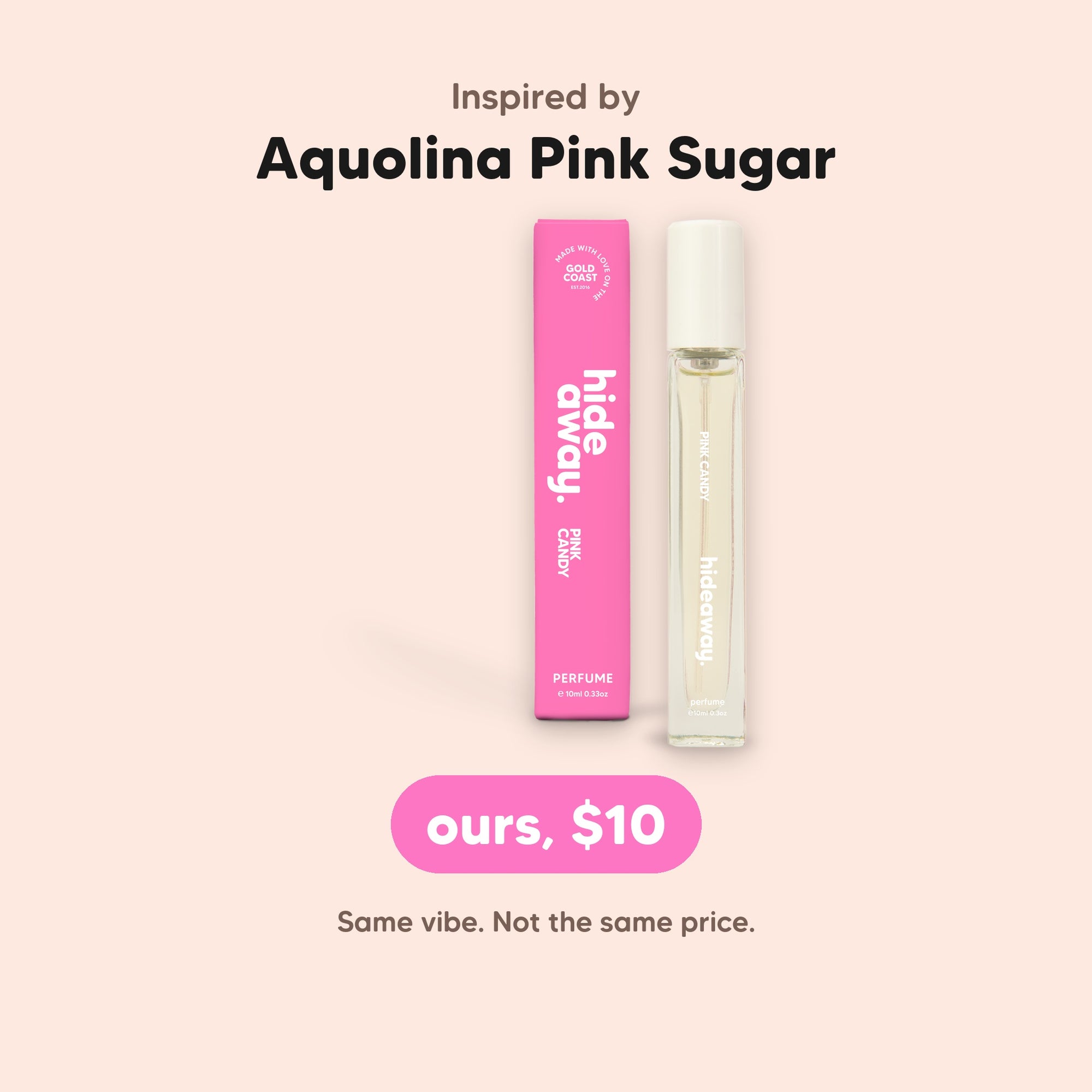 hideaway. Pink Candy Perfume 10ml, inspired by Aquolina Pink Sugar, $10, made in Australia