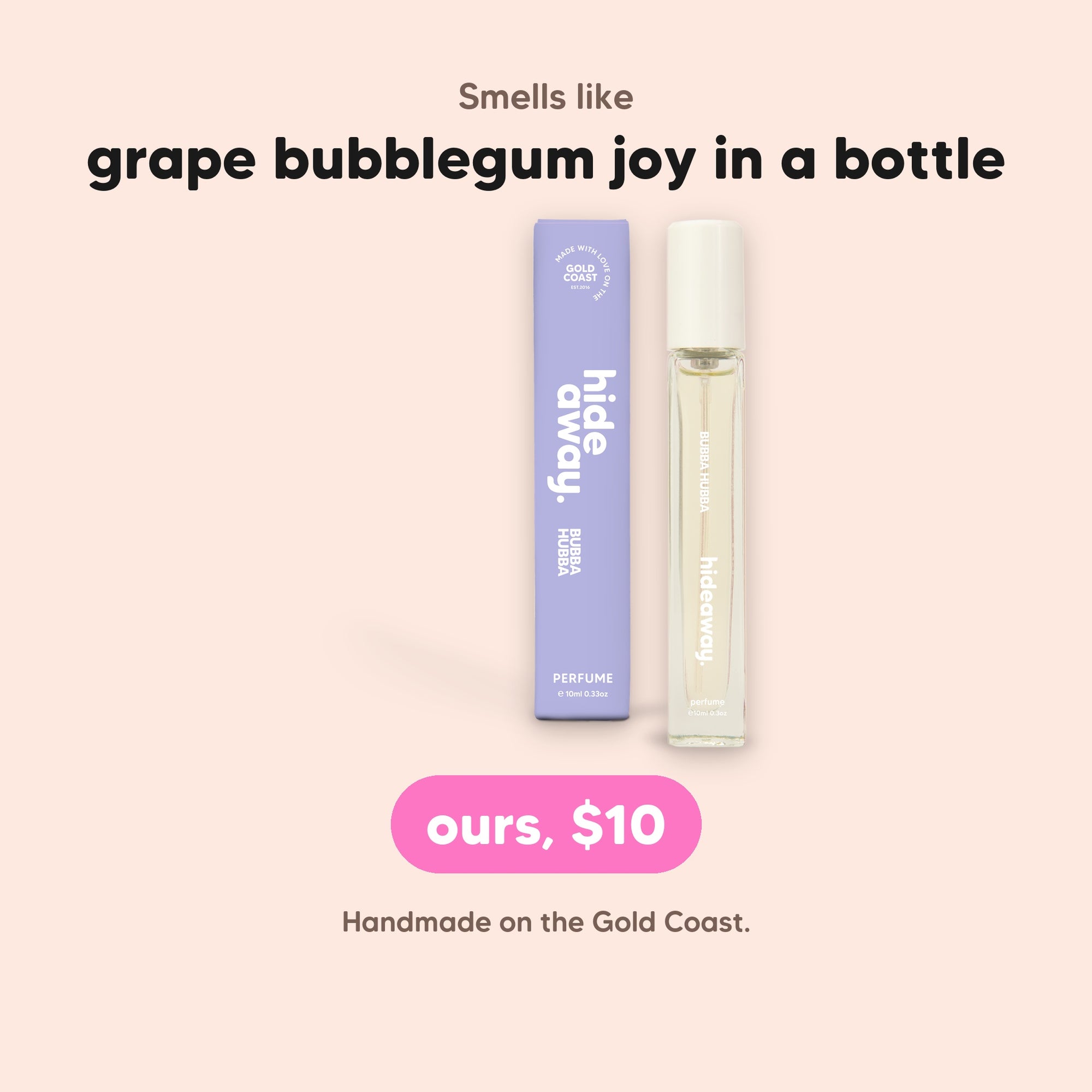 hideaway. Bubba Hubba Perfume 10ml, $10, vegan and made in Australia