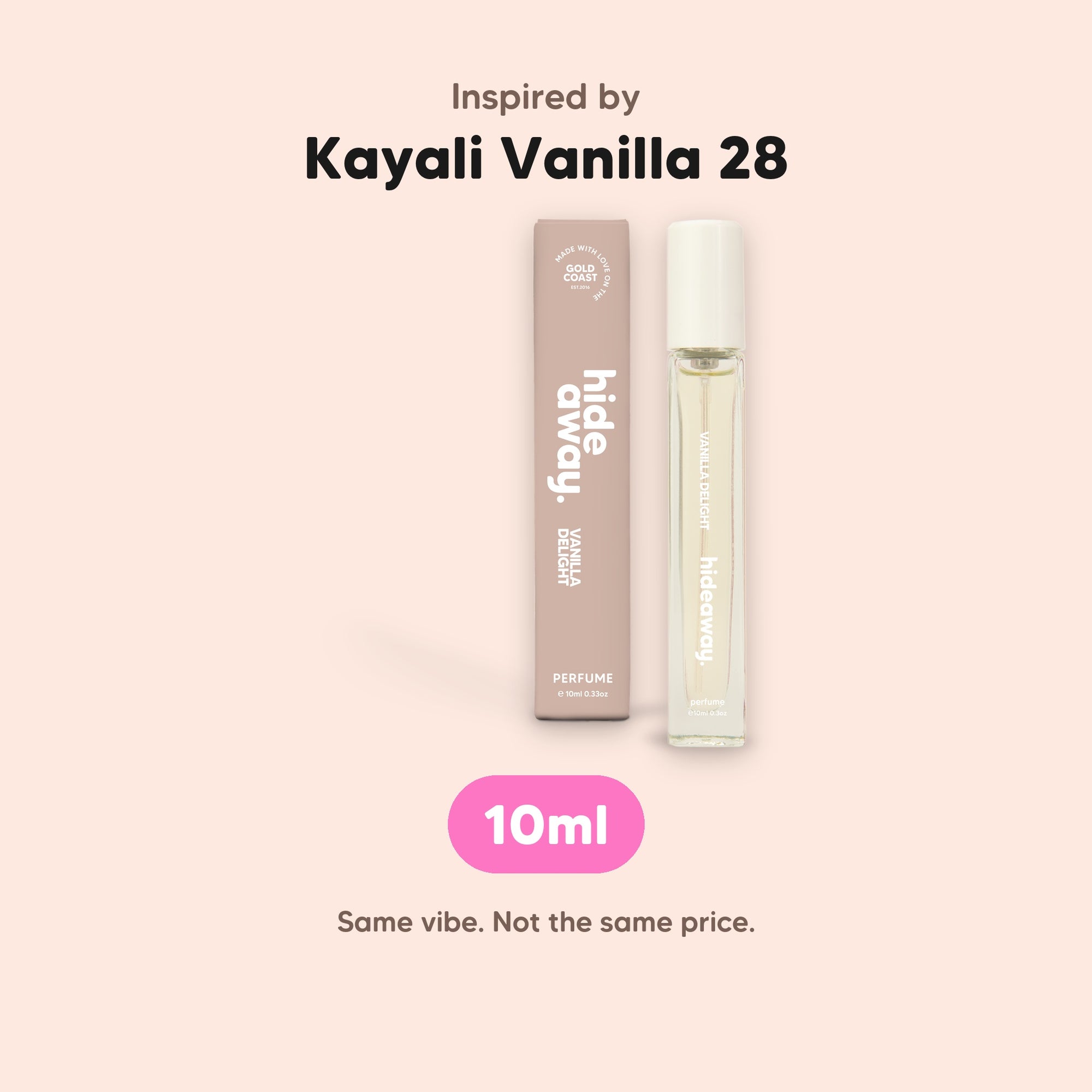 hideaway. Vanilla Delight Perfume 10ml, inspired by Kayali Vanilla 28, made in Australia