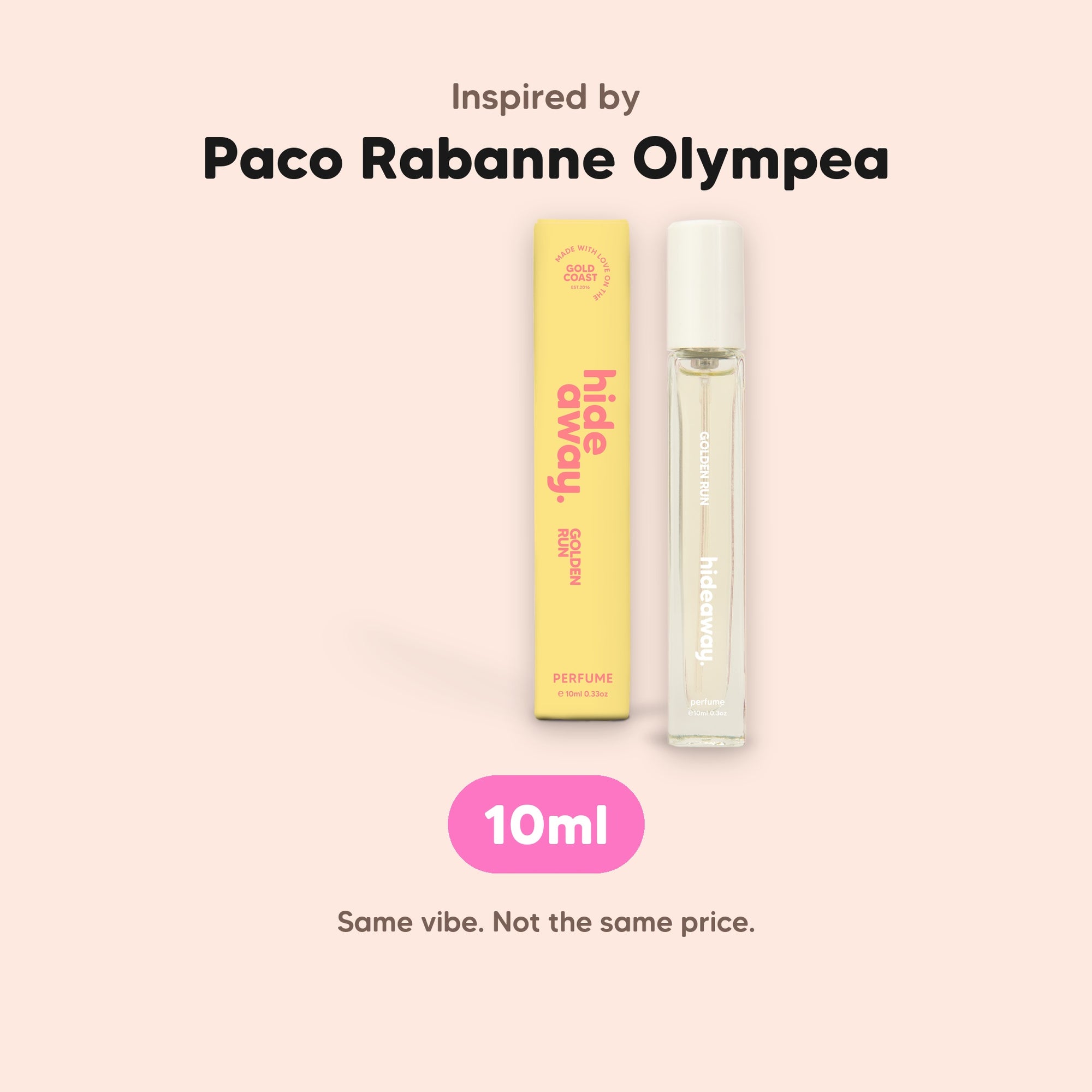 hideaway. Golden Run Perfume 10ml, inspired by Paco Rabanne Olympea, made in Australia
