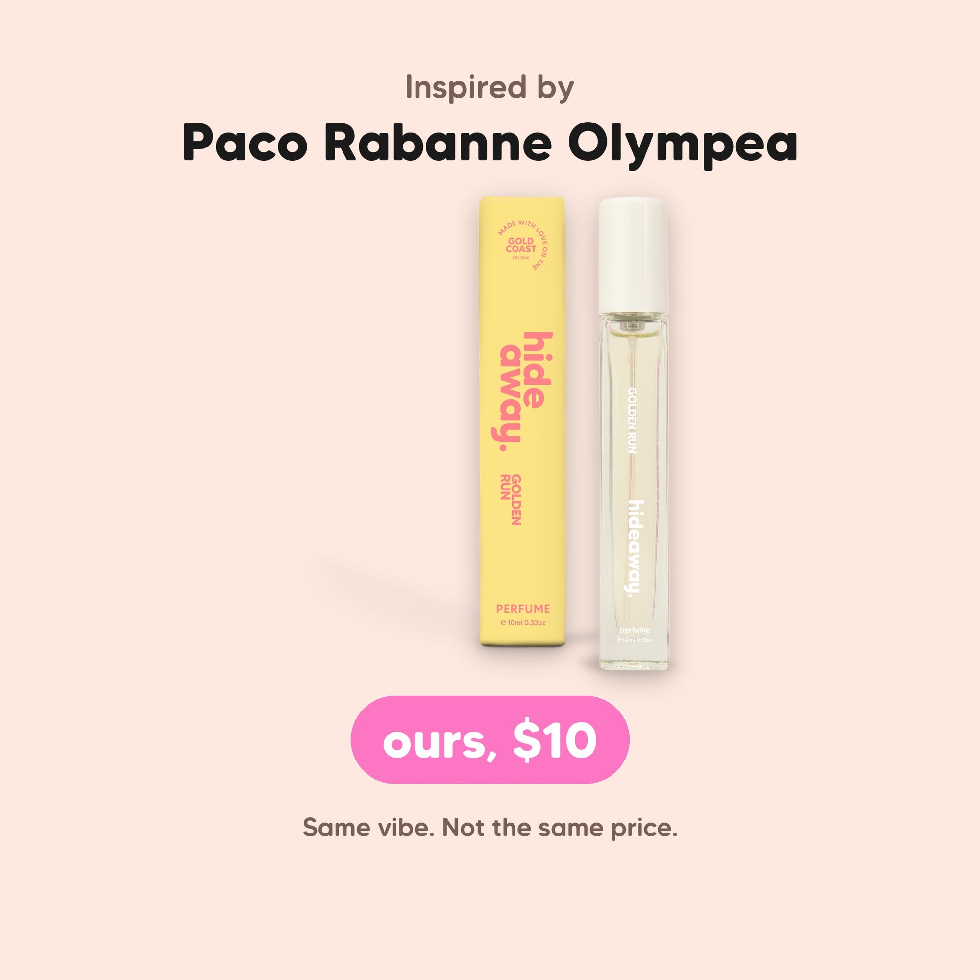 hideaway. Golden Run Perfume 10ml, inspired by Paco Rabanne Olympea, $10, made in Australia