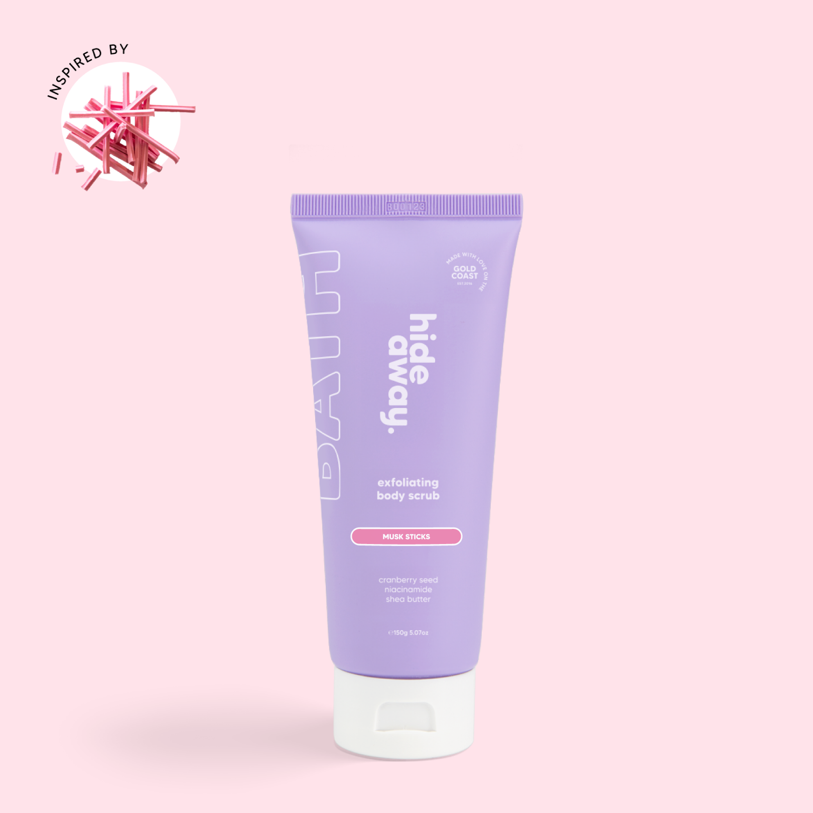 Nostalgic scrub with musk stick candy scent. Exfoliates, softens, and smells sugary-sweet.