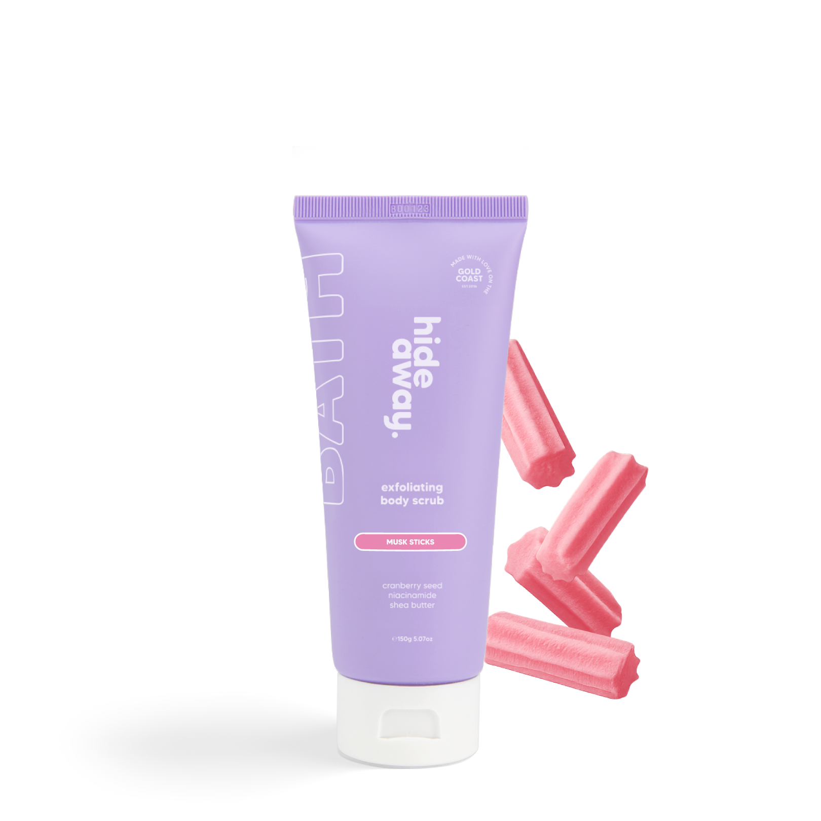 Nostalgic scrub with musk stick candy scent. Exfoliates, softens, and smells sugary-sweet.