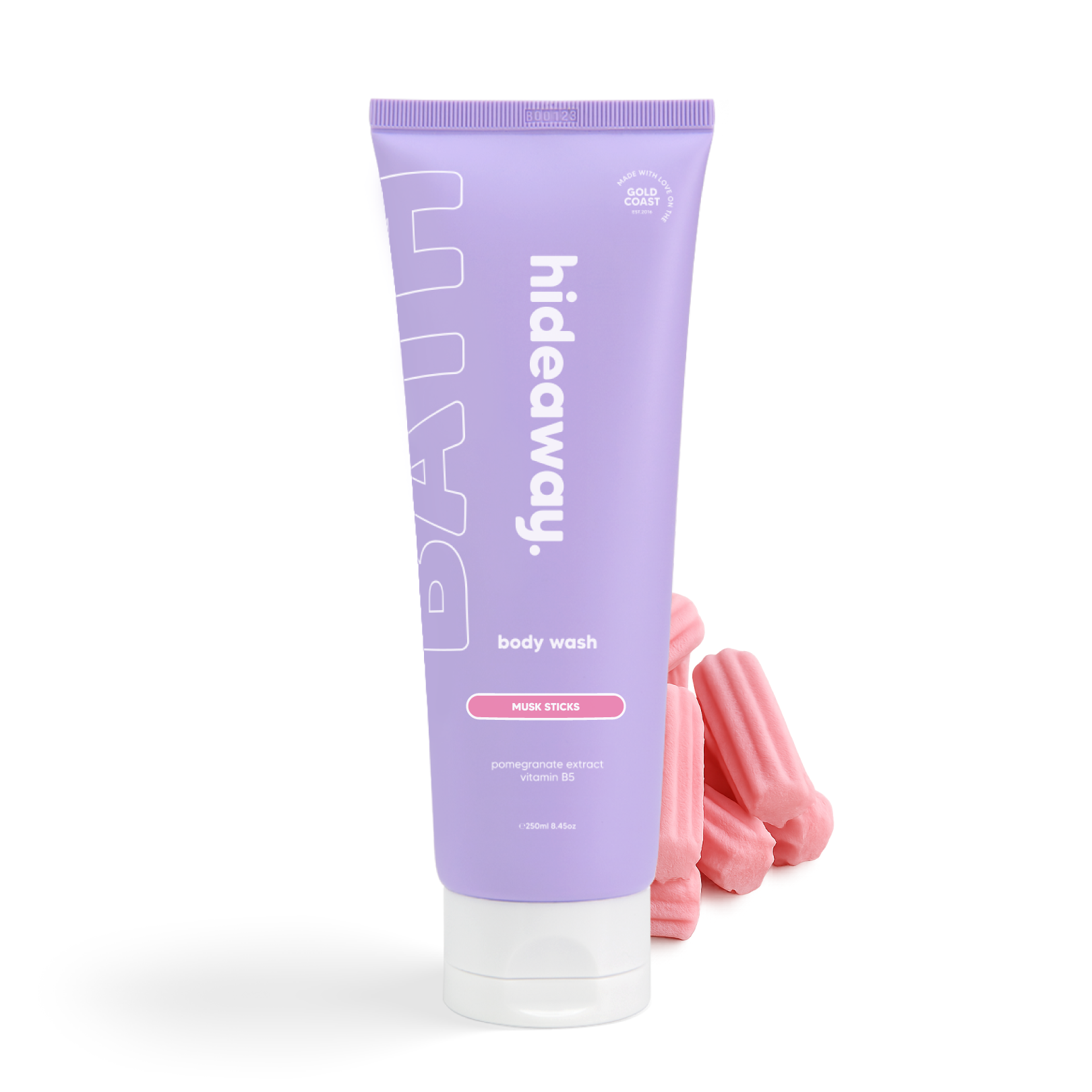 Fun body wash with a nostalgic musk stick candy scent. Foamy, soft, and sugary-sweet.