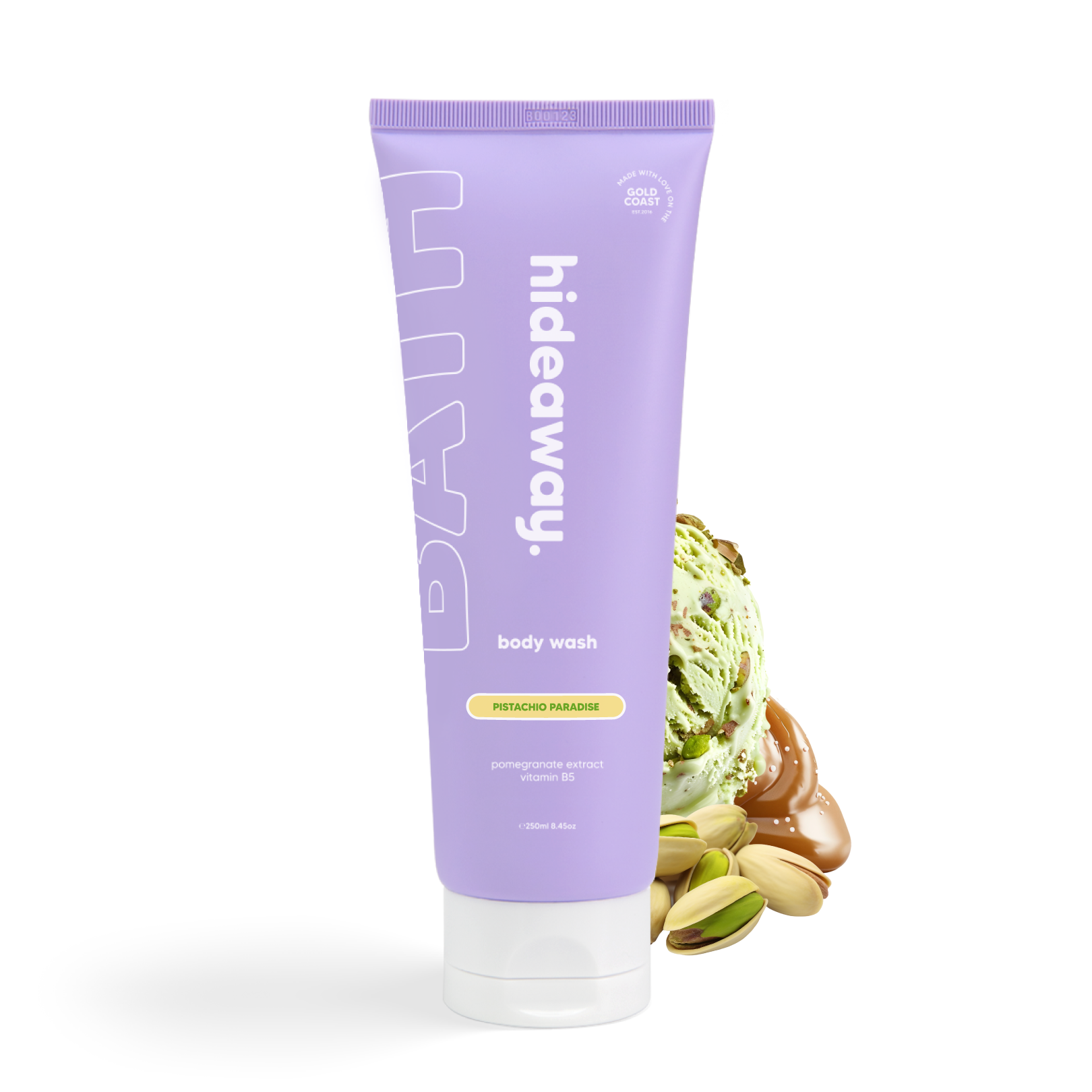 Decadent body wash with pistachio, vanilla, and caramel. Rich, creamy, and nourishing.