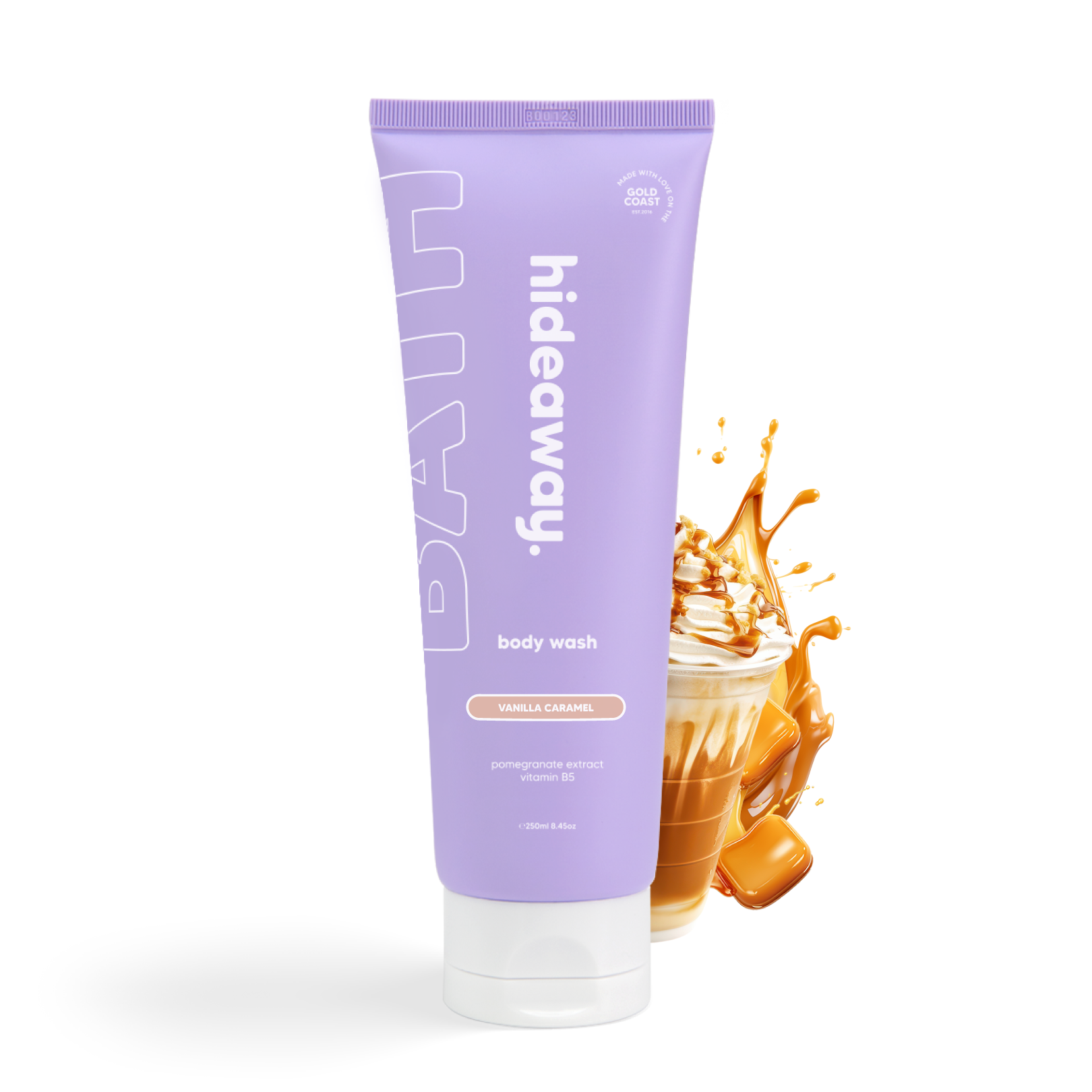 Creamy body wash with a warm vanilla caramel scent. Indulgent, hydrating, and gently cleansing.