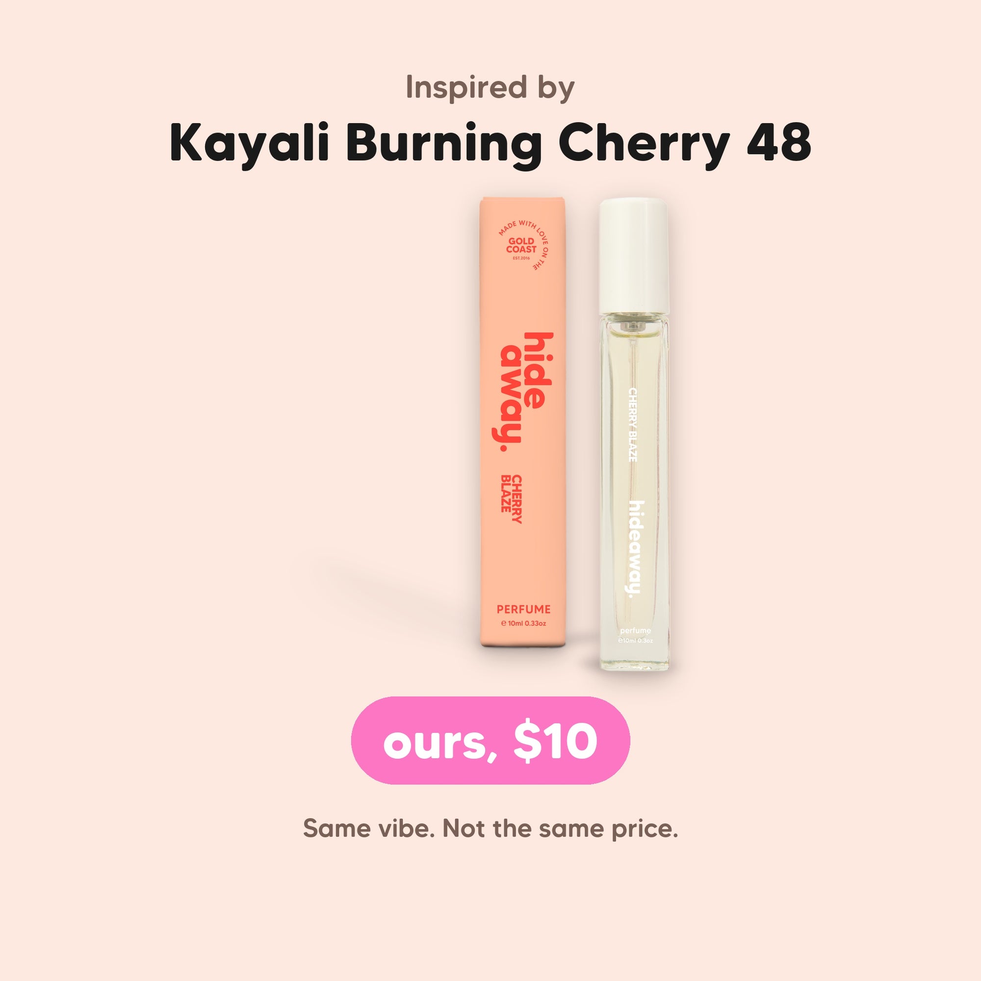 hideaway. Cherry Blaze Perfume 10ml, inspired by Kayali Burning Cherry 48, $10, made in Australia