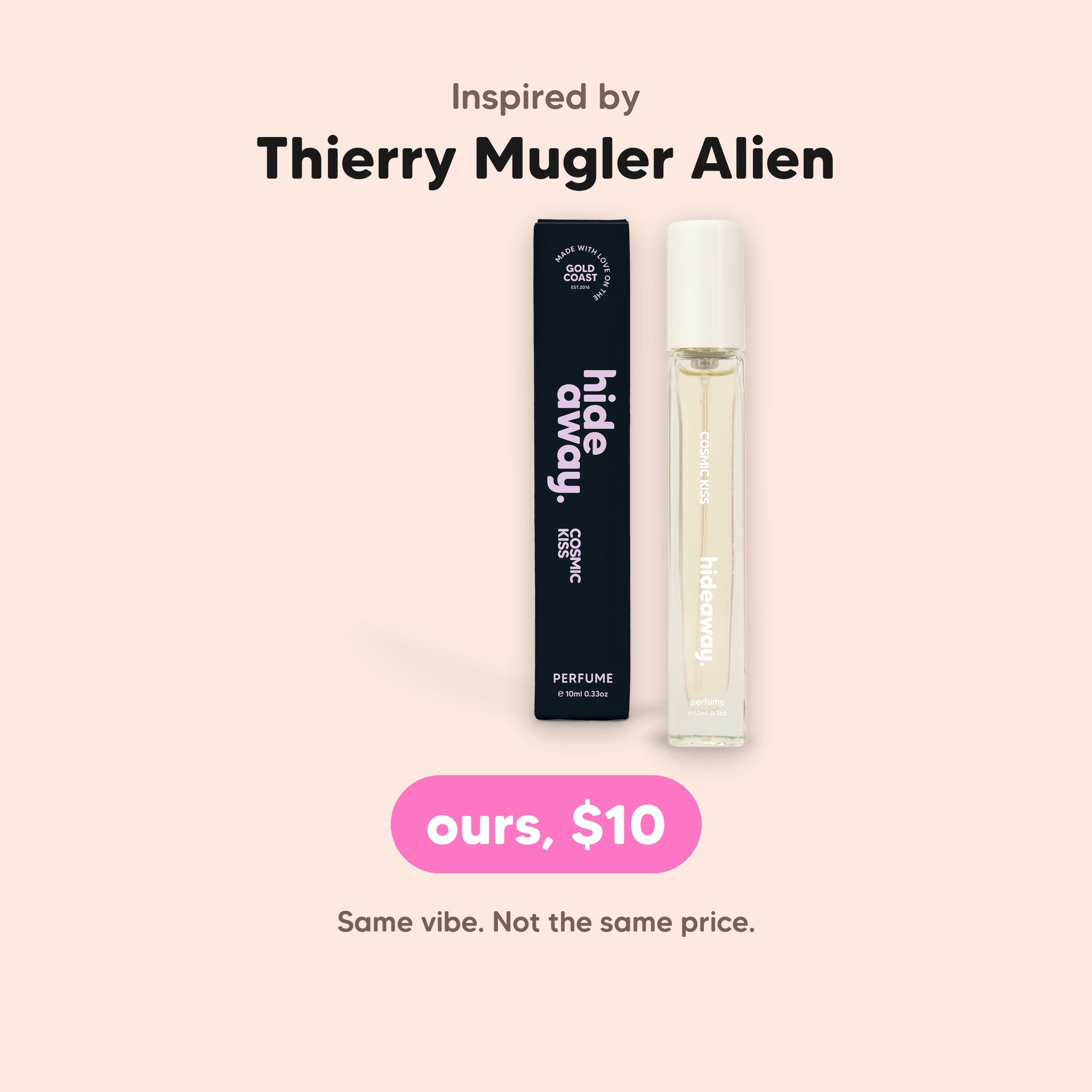 hideaway. Cosmic Kiss Perfume 10ml, inspired by Thierry Mugler Alien, $10, made in Australia