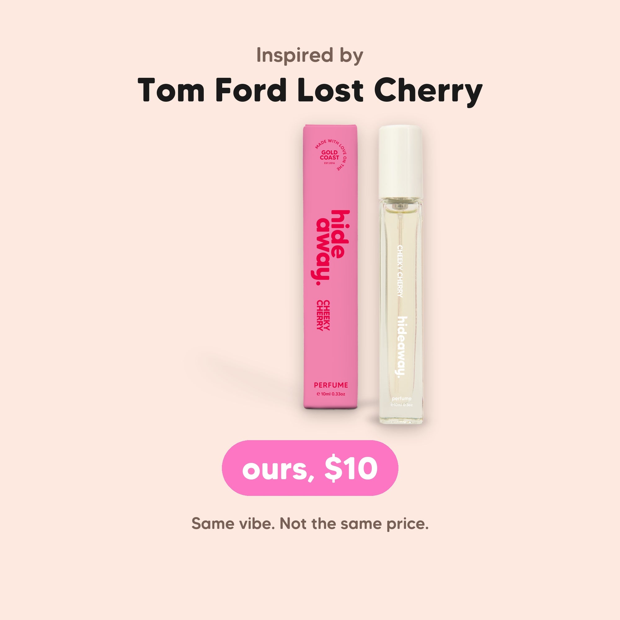hideaway. Cheeky Cherry Perfume 10ml, inspired by Tom Ford Lost Cherry, $10, made in Australia