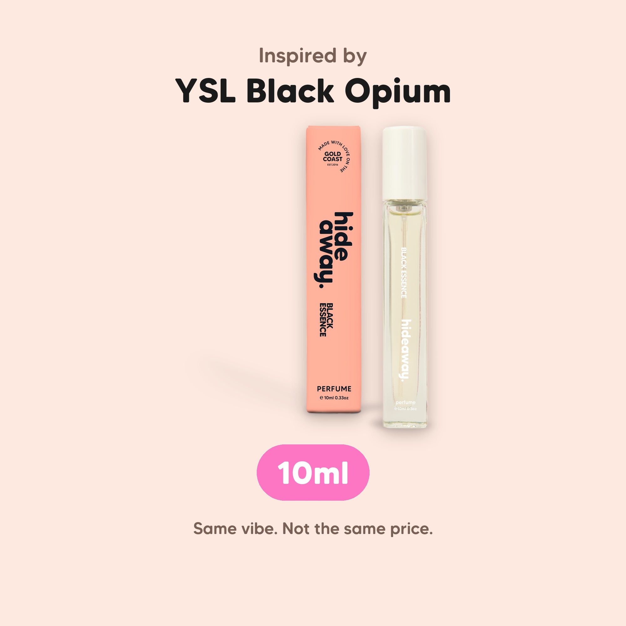 hideaway. Black Essence Perfume 10ml, inspired by YSL Black Opium, made in Australia