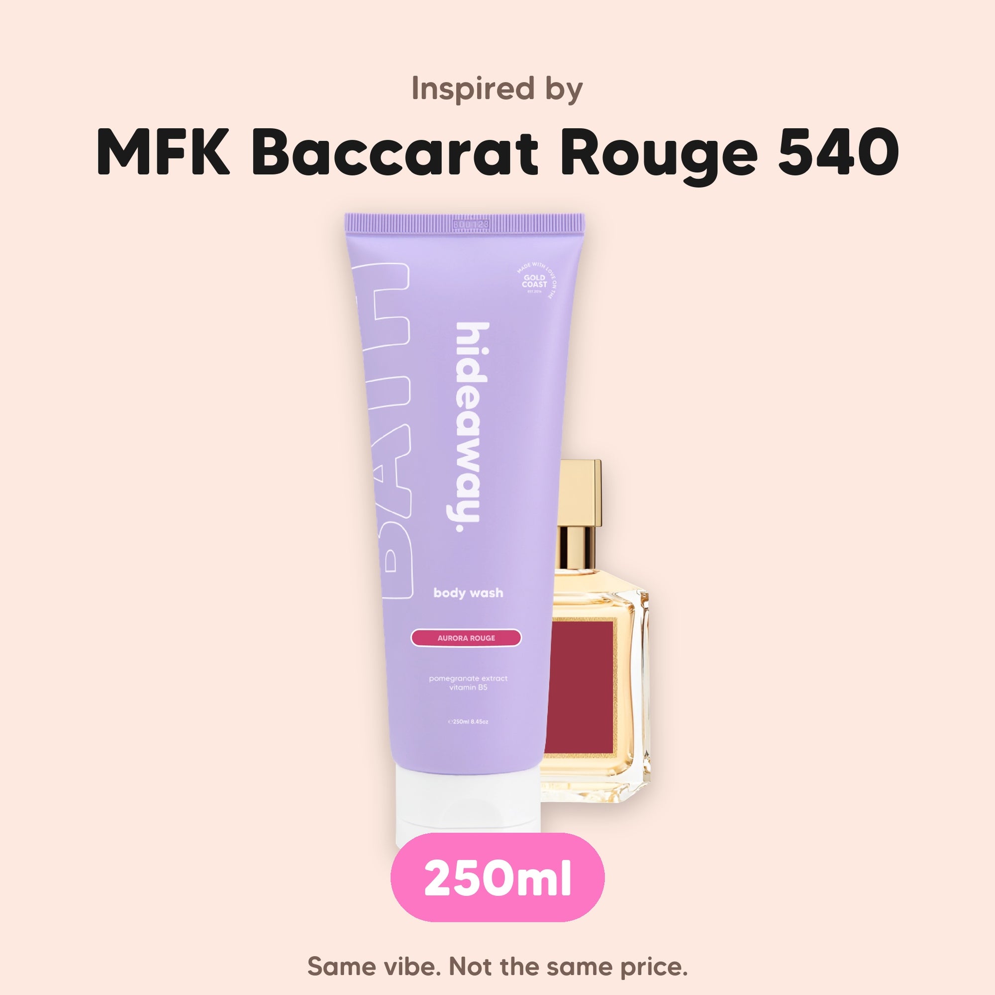 hideaway. Aurora Rouge Body Wash, inspired by MFK Baccarat Rouge 540, 250ml, made in Australia