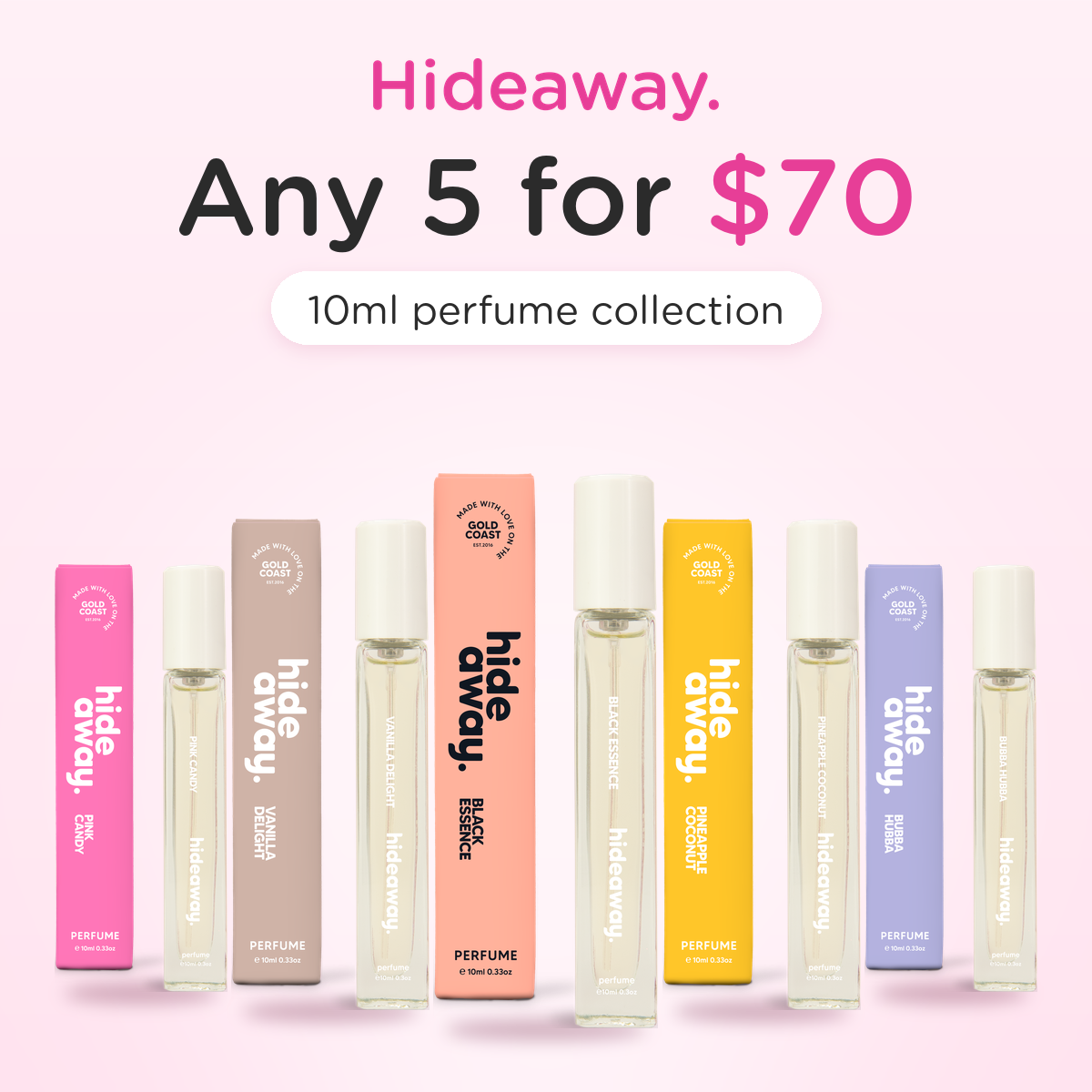 Hideaway. 10ml perfume collection, any 5 for $70