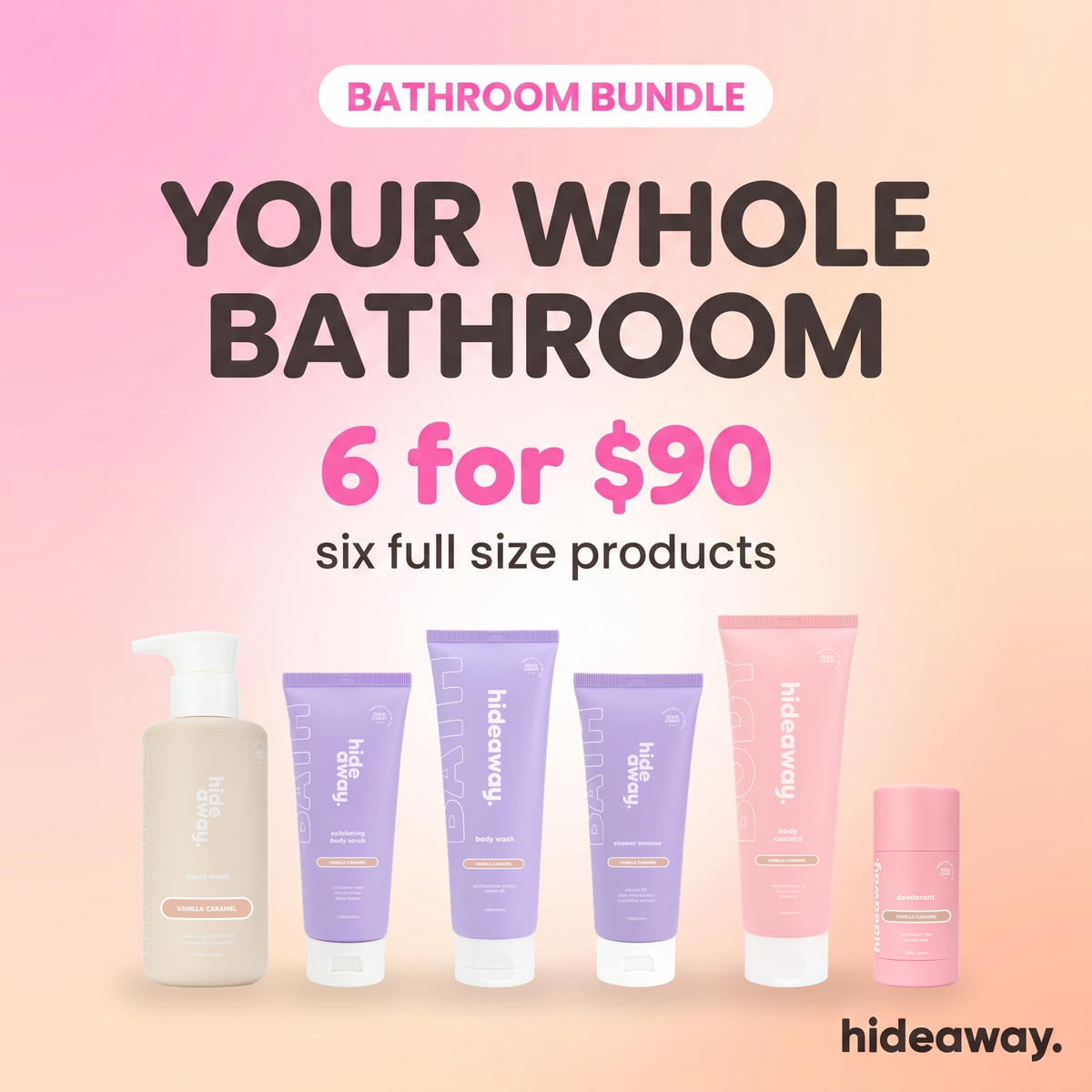 Bathroom Bundle, six full size products for $90