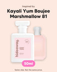 hideaway. Sweet Thing perfume 50ml beside the Kayali Yum Boujee Marshmallow 81 bottle it is inspired by, handmade on the Gold Coast