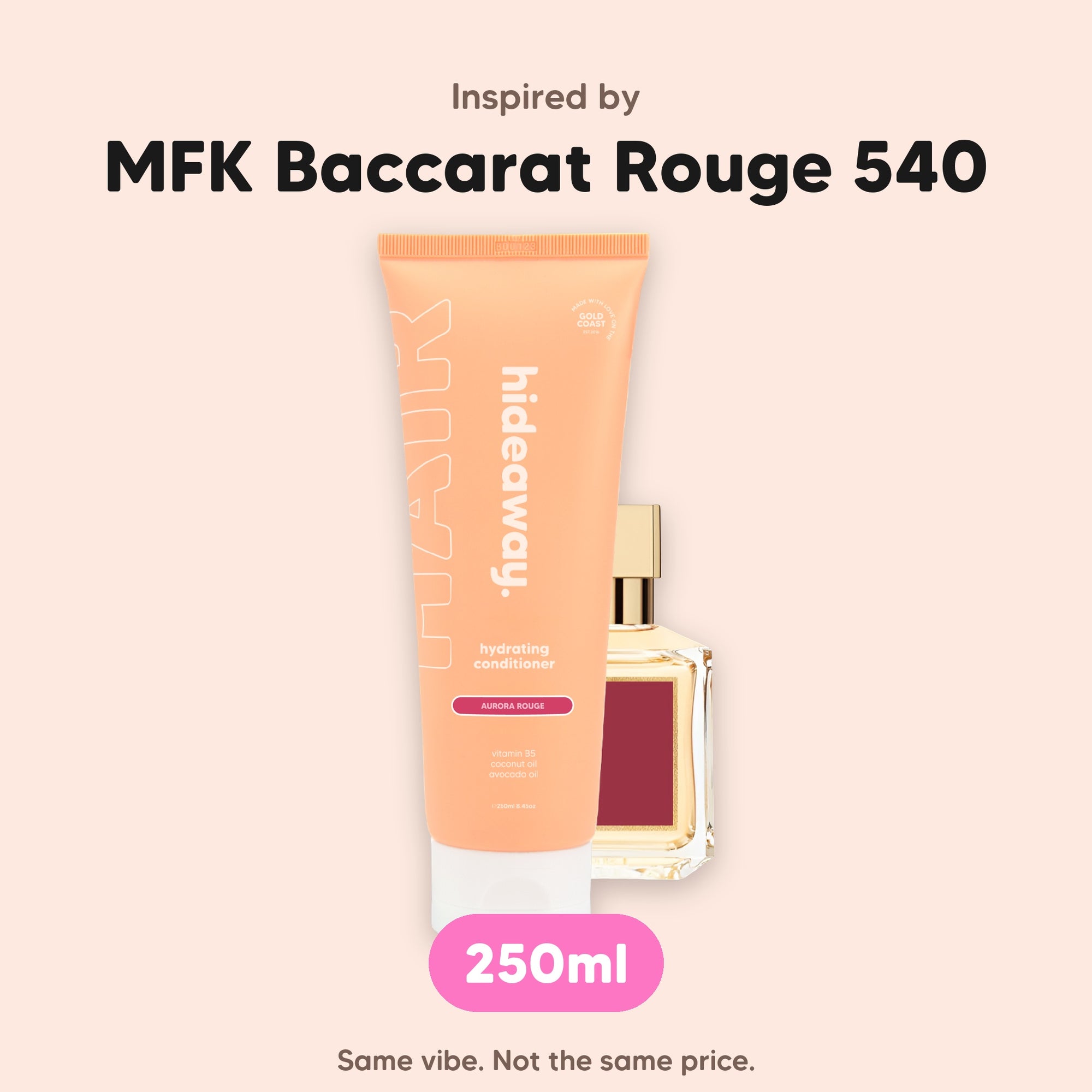 hideaway. Aurora Rouge Conditioner, inspired by MFK Baccarat Rouge 540, 250ml, made in Australia