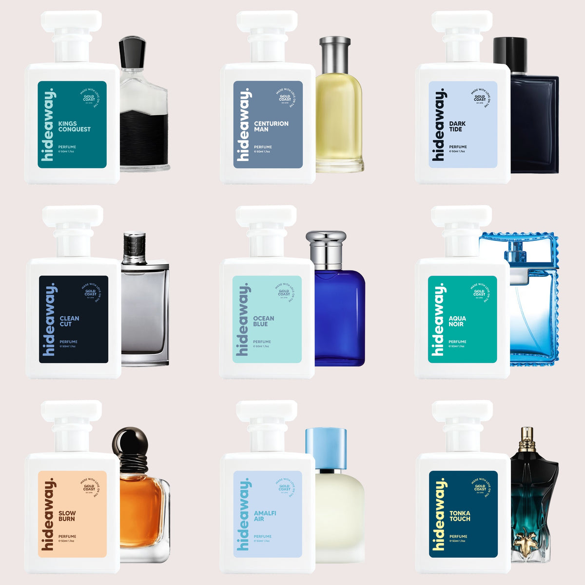 Dad's Fragrance Wardrobe: all nine hideaway. men's perfumes beside the designer scents they are inspired by