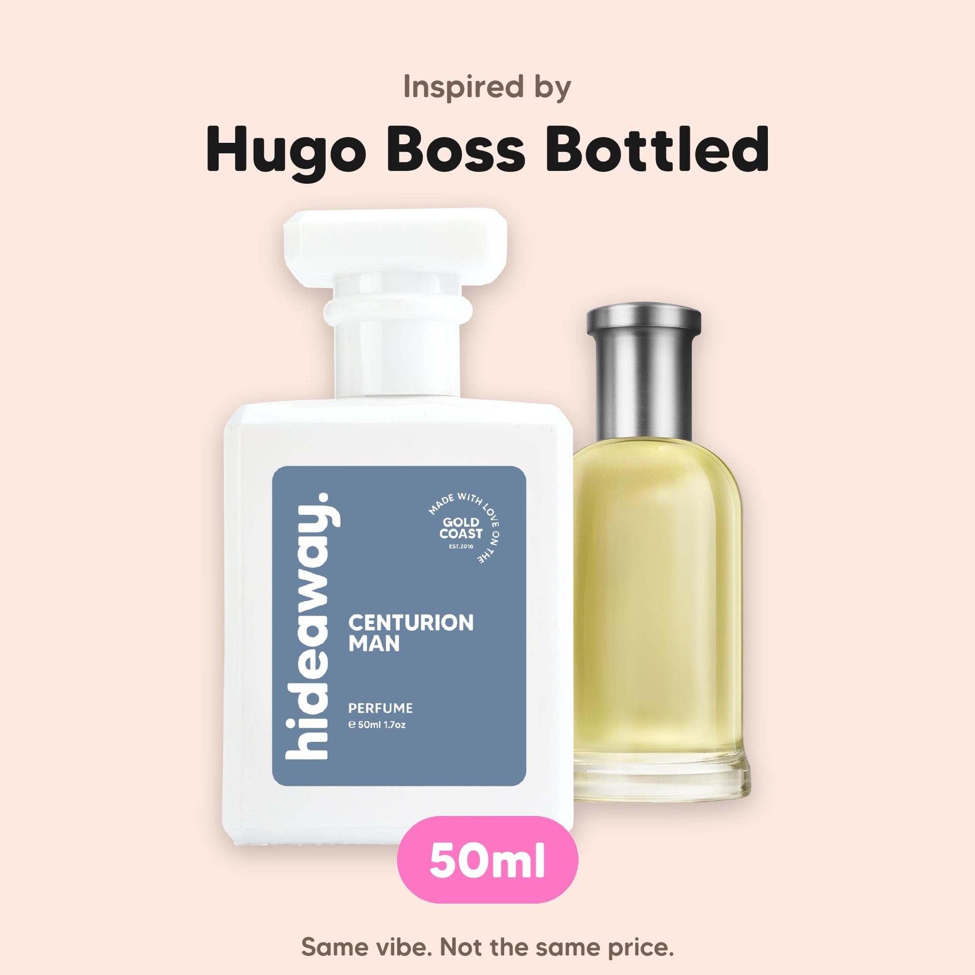 hideaway. Centurion Man perfume 50ml beside the Hugo Boss Bottled bottle it is inspired by, handmade on the Gold Coast